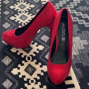 EUC Aldo red rhinestone heels